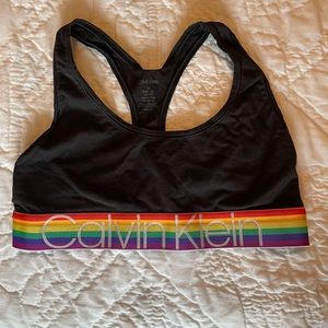 Calvin Klein rainbow band black sports bra